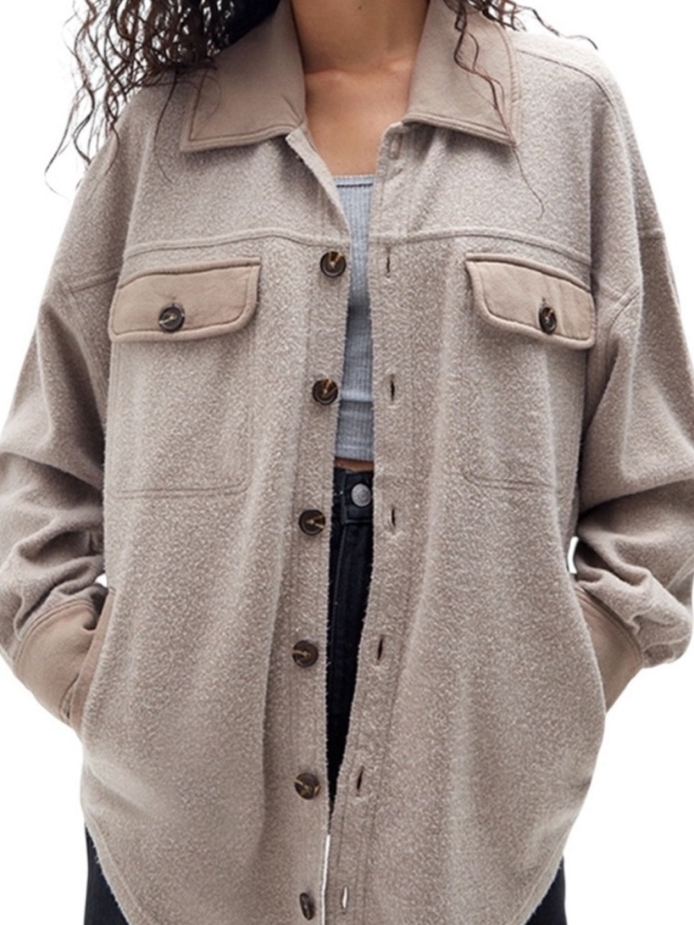 PacSun Taupe Teddy Button-Up Jacket